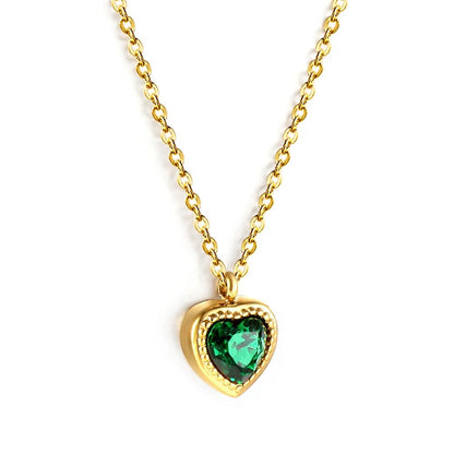 Carryallco Emerald Zircon Heart Pendant Chain