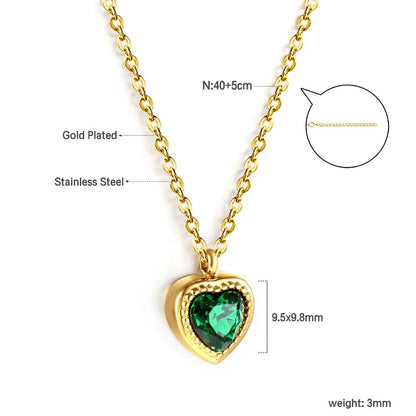 Carryallco Emerald Zircon Heart Pendant Chain