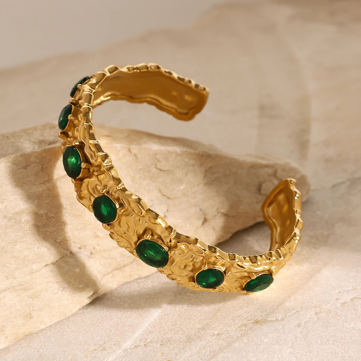 Verdant Glow Hammered Bracelet