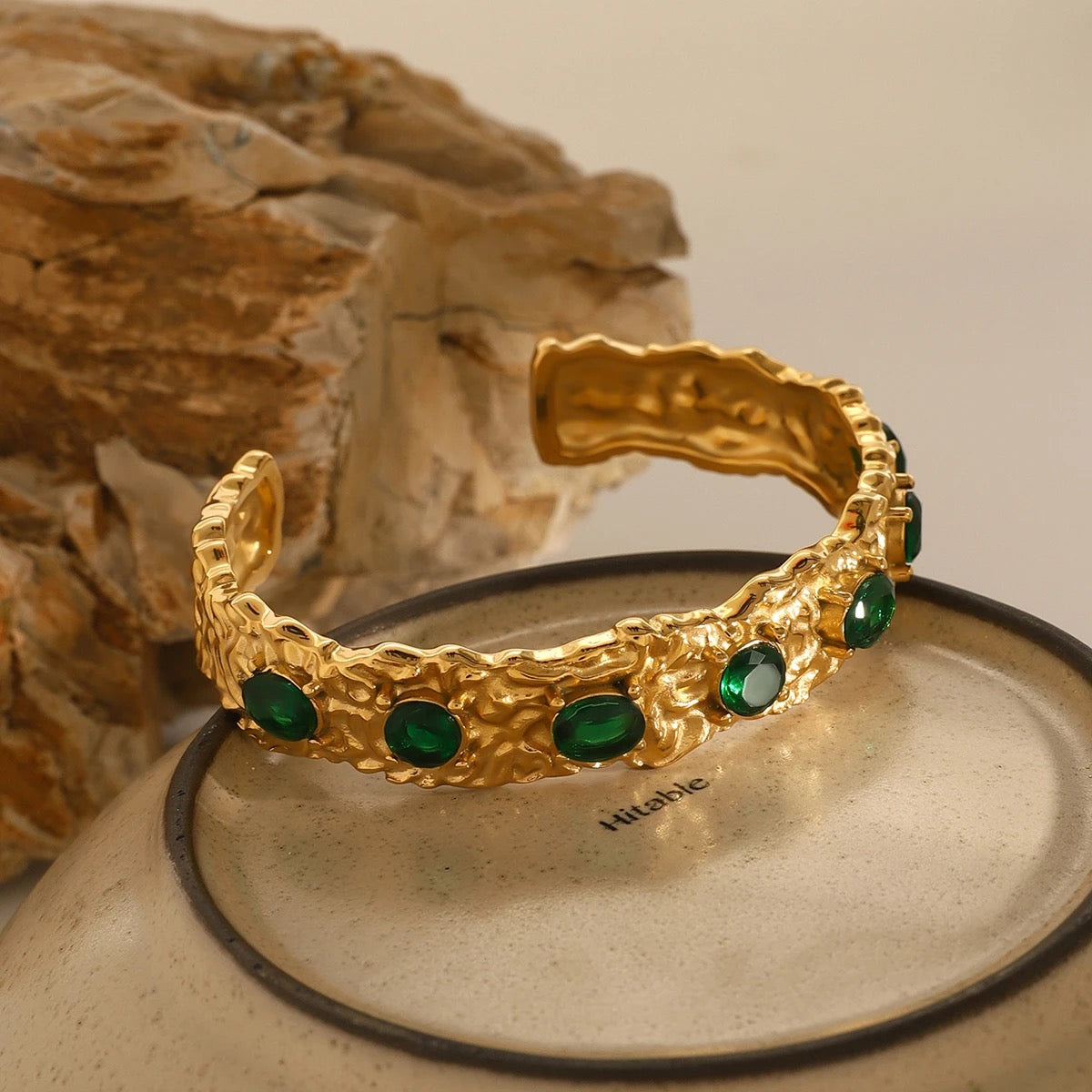 Verdant Glow Hammered Bracelet