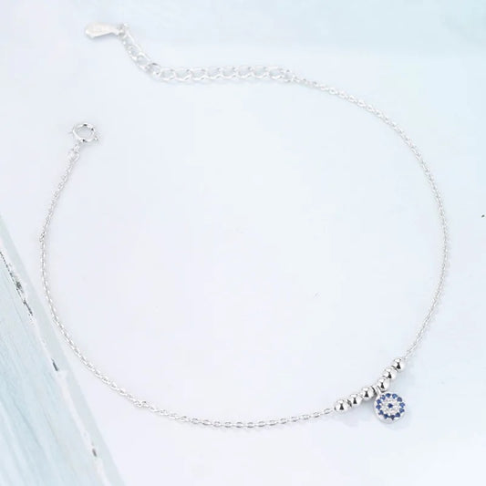 Carryallco 925 Sterling Silver Evil Eye Zirconia Anklet