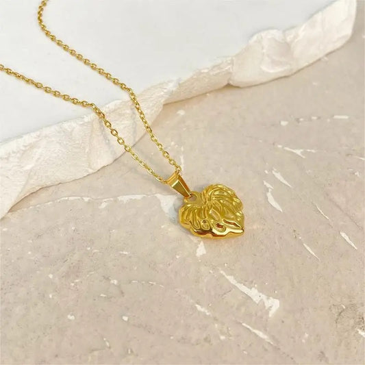 Irregular Stripe Heart Pendant Necklace – 18K Gold Plated, Demi-Fine