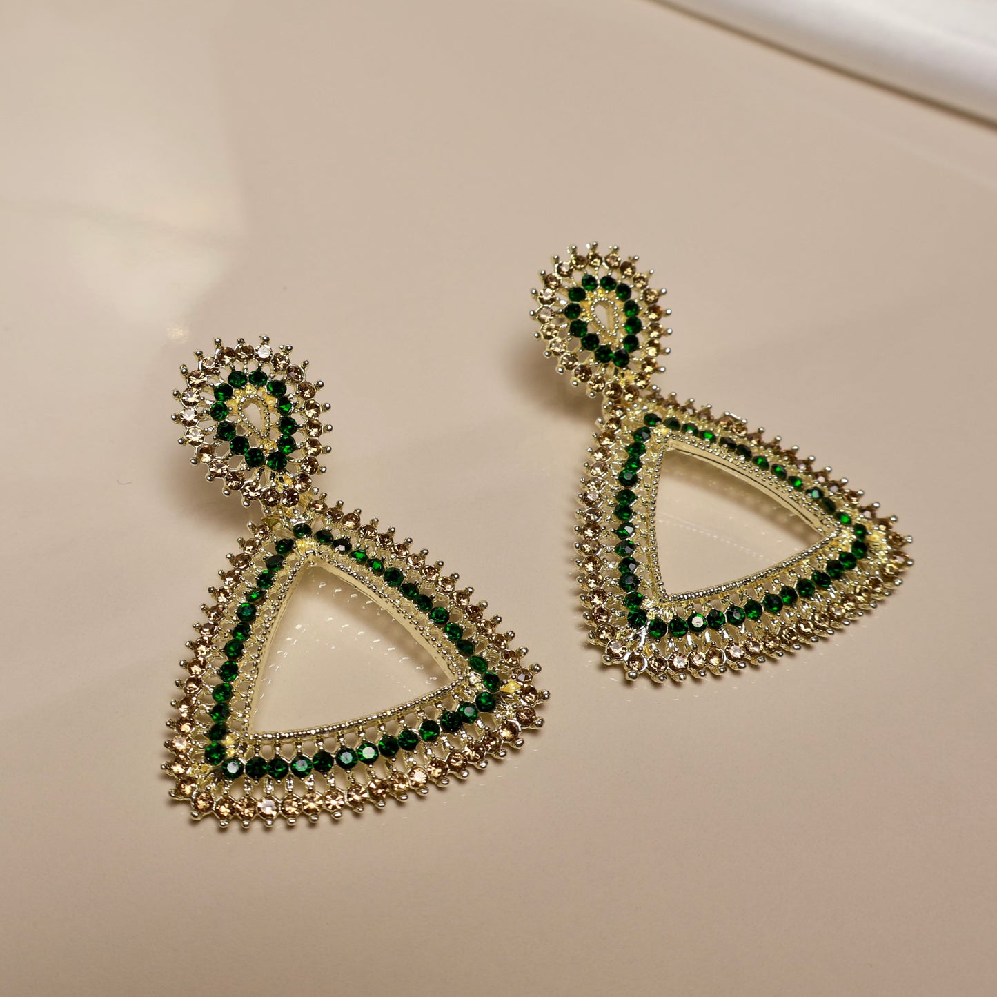 Carryallco Emerald Triangular CZ Earrings