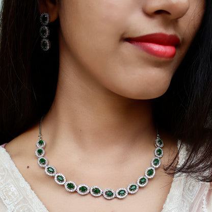 Carryallco Serene Verde Emerald American Diamond Necklace Set