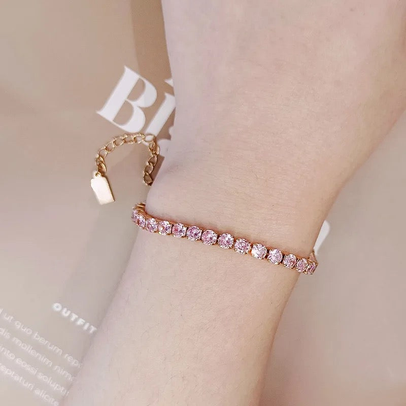 Carryallco Pink Moissanite Tennis Chain Bracelet