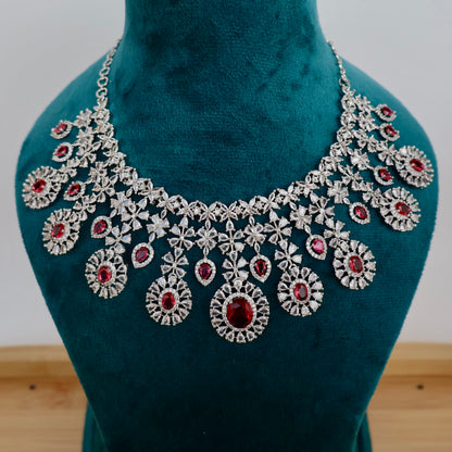 Carryallco Semi Bridal Red American Diamond Necklace