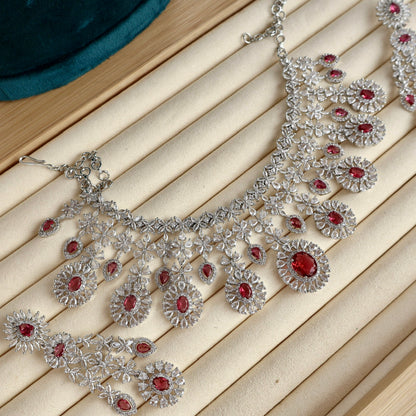 Carryallco Semi Bridal Red American Diamond Necklace