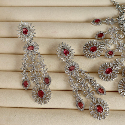 Carryallco Semi Bridal Red American Diamond Necklace