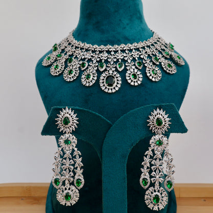 Carryallco Semi Bridal Emerald American Diamond Necklace