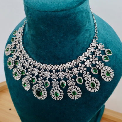 Carryallco Semi Bridal Emerald American Diamond Necklace