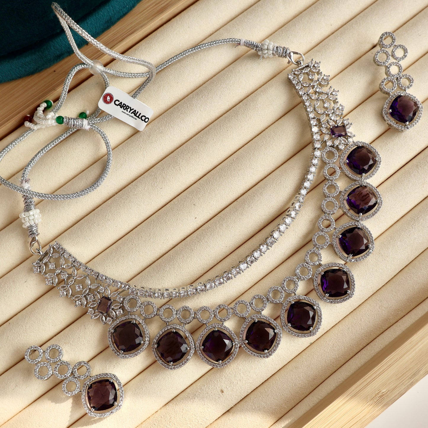 Carryallco Amethyst Aura Double Layer American Diamond Necklace