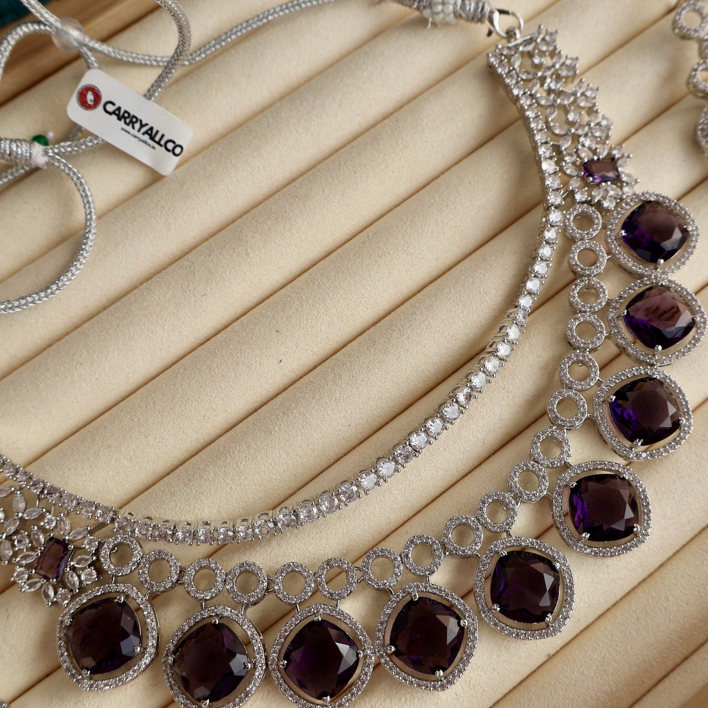 Carryallco Amethyst Aura Double Layer American Diamond Necklace