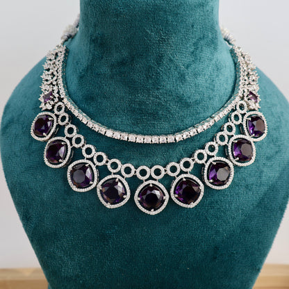 Carryallco Amethyst Aura Double Layer American Diamond Necklace