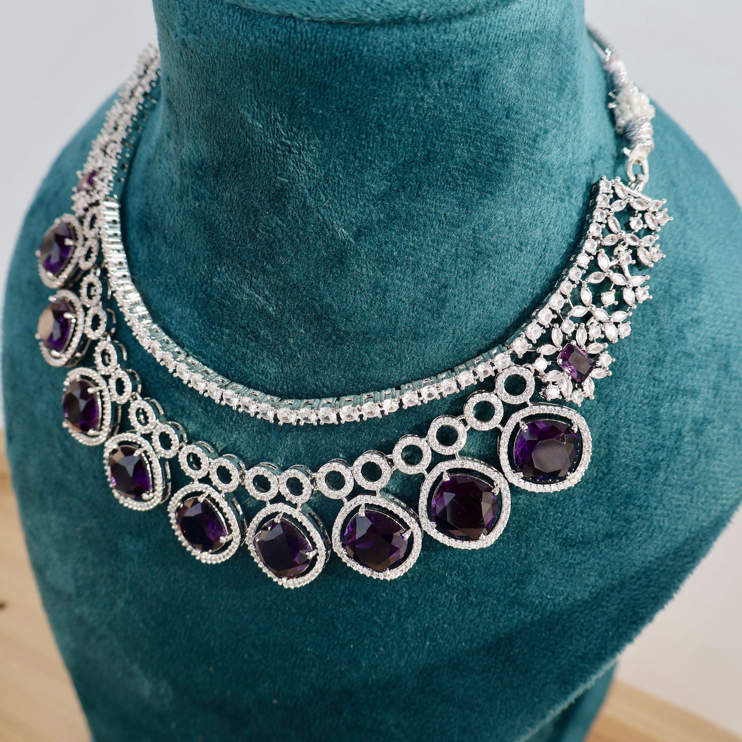 Carryallco Amethyst Aura Double Layer American Diamond Necklace