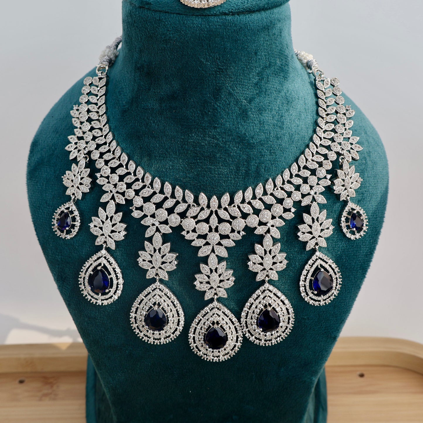 Carryallco Bridal Sapphire Grandeur 4-Layer American Diamond Necklace Set