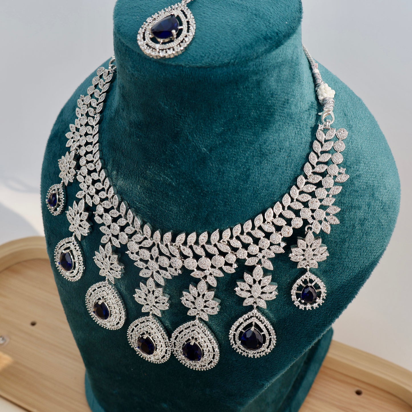 Carryallco Bridal Sapphire Grandeur 4-Layer American Diamond Necklace Set