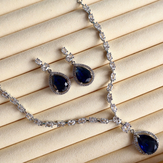 Starlit Sapphire Splendor American Diamond Necklace Set