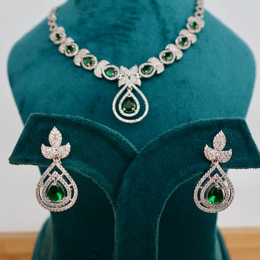 Carryallco Emerald American Diamond Necklace Set