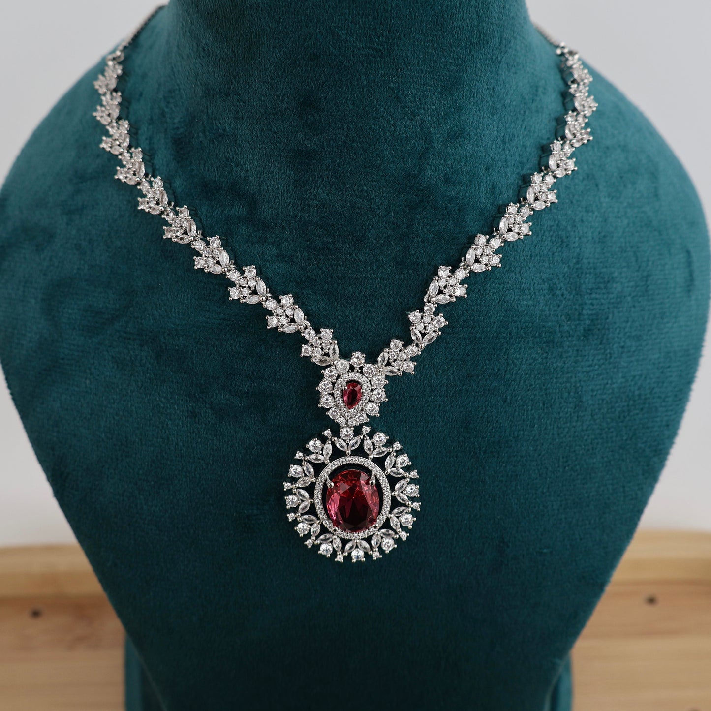 Carryallco Radiant Crimson Elegance American Diamond Necklace Set