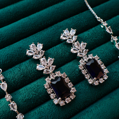 Carryallco Blue Sapphire American Diamond Necklace Set