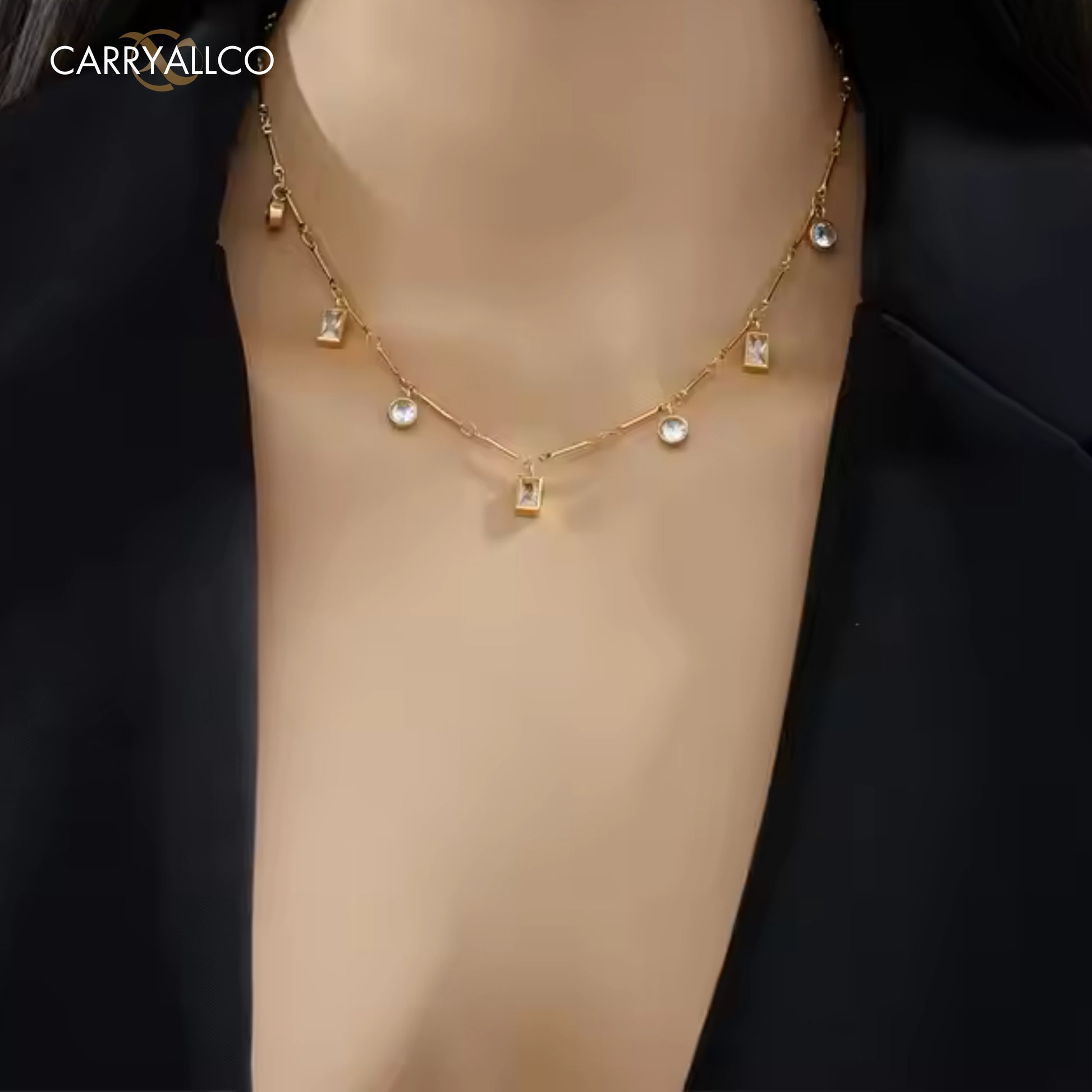 Carryallco 18K Gold Demi fine Square Zircon Charm Necklace