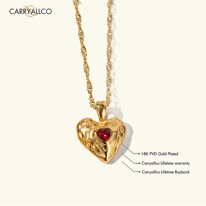 Carryallco 18K Gold Plated Ruby Heart Pendant Chain – Demi-Fine