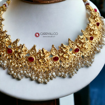 Carryallco Gold Polished Ganpati Necklace Set